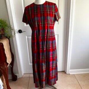 VTG 90's Linen Cotton Positive Attitude DartedPlaid Maxi Dress Women's 12